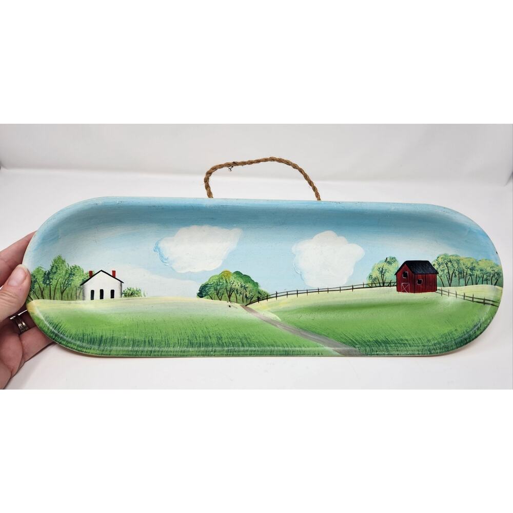 Country Barn Life Handpainted Wooden Bowl | Hanging Wall Decor | Gallery Wall